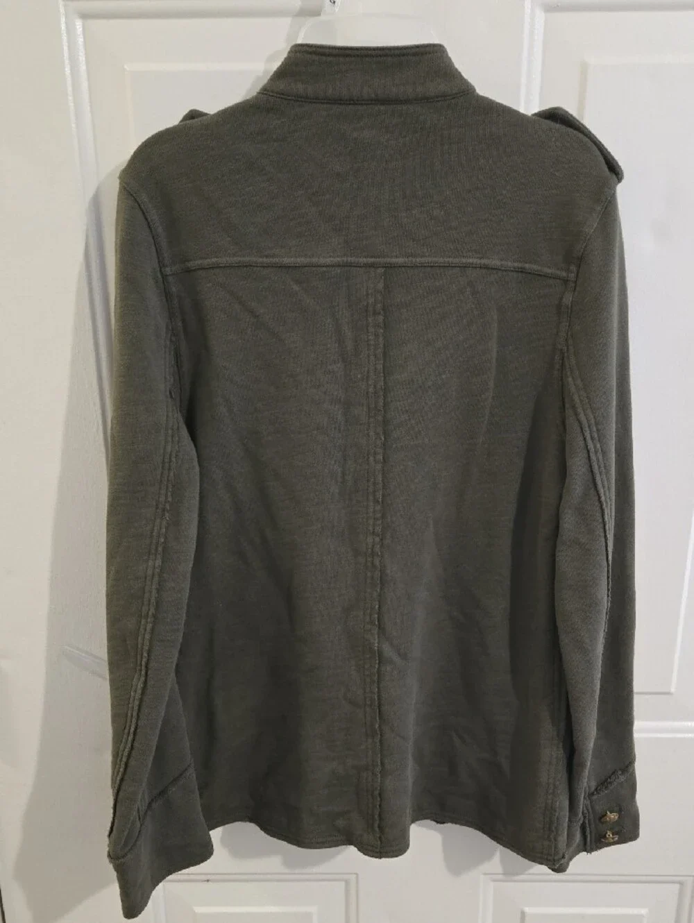 LRL Olive Green French Terry Cargo Utility Jacket Buttons S Military Style Layer